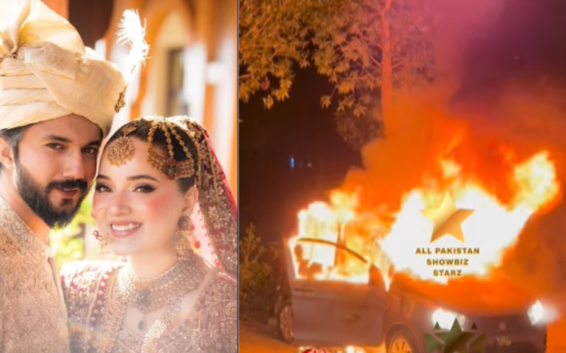 ربیکا خان کی بارات میں ناخوشگوار واقعہ: شادی کی خوشیوں کے بیچ پارکنگ میں کھڑی گاڑی کو آگ لگ گئی